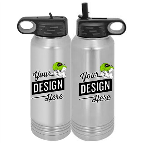  Custom 30 oz. NO MINIMUM Silver Stainless Steel Vacuum Insulated Water Bottle Thumbnail